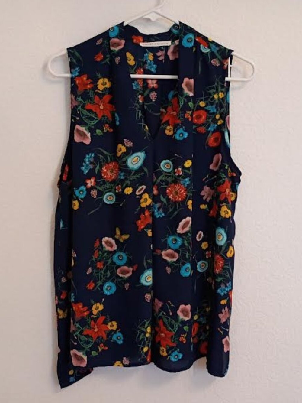 VIOLET + CLAIRE WOMEN'S TOP NAVY BLUE FLORAL SLEEVELESS PLEATS POLYESTER SIZE XL
